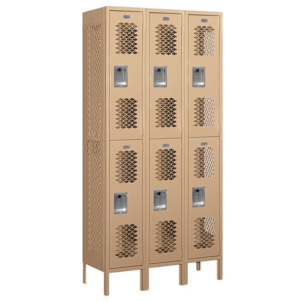 Wardrobe Locker, 36" W, 15" D, 78" H, (3) Wide, (6) Openings, Tan
